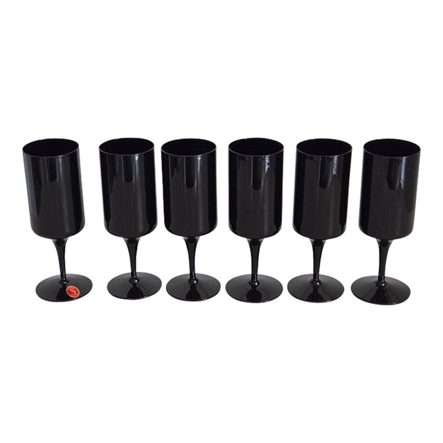 1970s Water Goblets in Nocturne Black by Seneca Glass, Set of 6 For Sale