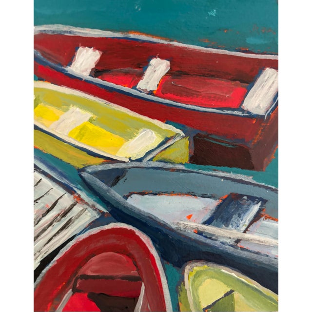 Paper “Five Paddle Boats” Original Acrylic Painting by Linda McDonough For Sale - Image 7 of 10