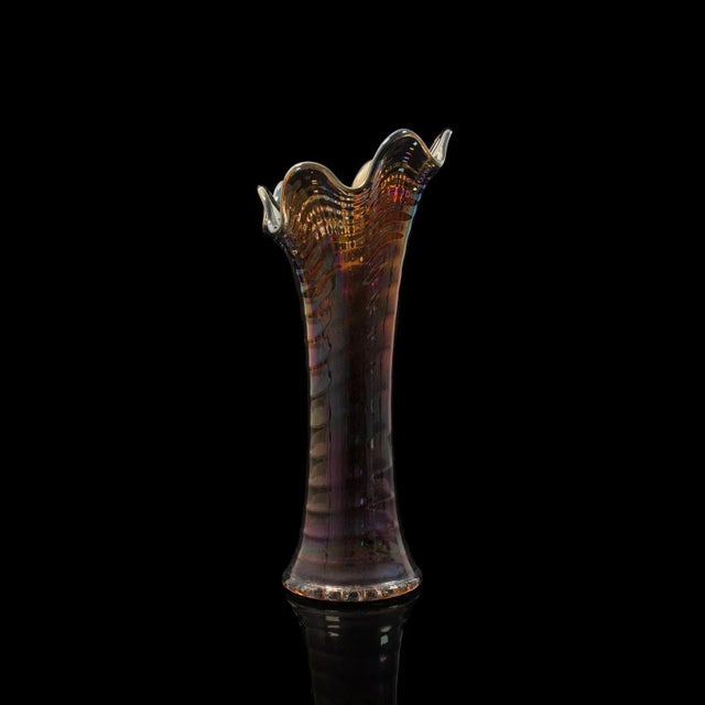 Glass Mid Century Decorative Carnival Glass Vase For Sale - Image 7 of 13