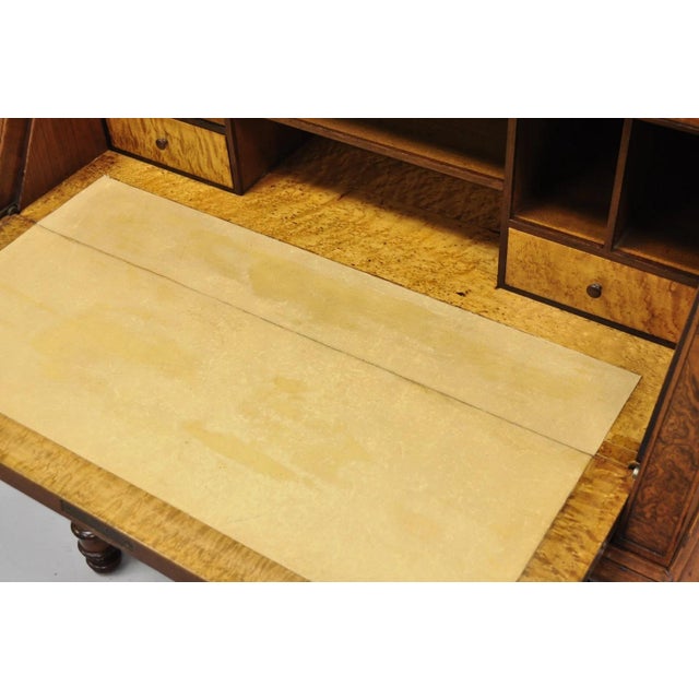 Antique Victorian Burl Walnut Slant Front Secretary Writing Desk With Mirror For Sale - Image 17 of 18