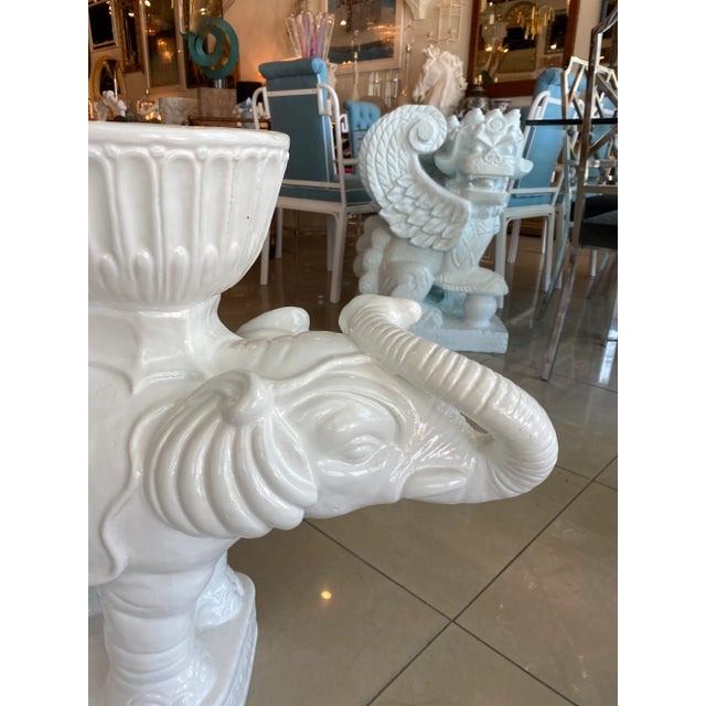 Vintage Large White Plaster Elephant Garden Plant Stand Planter For Sale In West Palm - Image 6 of 13