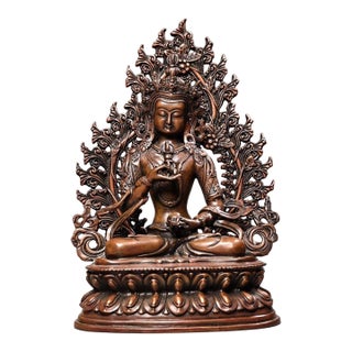 Late 20th Century Tibetan Bronze Vajrasattva Statue Buddhist Deity Mandorla 9.8" For Sale