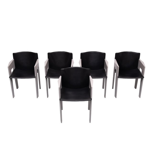Wood Leather & Wood Dining Chairs by Arnold Merckx for Arco, 1980s, Set of 5 For Sale - Image 7 of 18