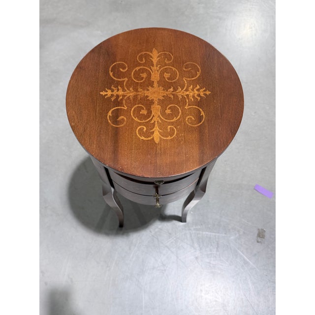 Italian Vintage Italian Inlaid Round Three Drawer Chest Table For Sale - Image 3 of 8