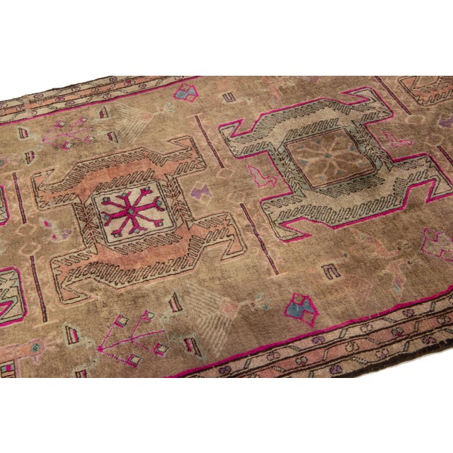 Textile Brown North West Persian Hand-Knotted Wool Rug With Tribal Motif in 4 X 9 For Sale - Image 7 of 8