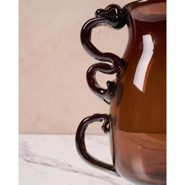 Sculptural Serpintine “Venetian Vase” Decorative Vase by Casa in Amber Handblown Glass For Sale - Image 10 of 17