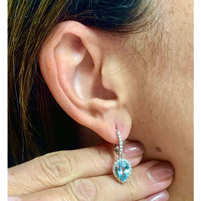 Natural Aquamarine Diamond Earrings 14k Gold 3.61 Tcw Certified For Sale - Image 4 of 12