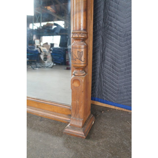 Antique Victorian Renaissance Revival Walnut Burl Pier Over Mantel Wall Mirror For Sale - Image 11 of 15
