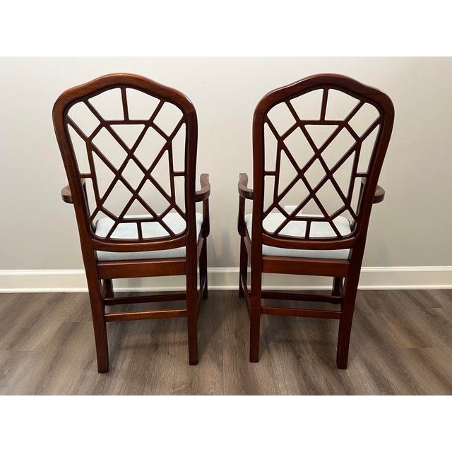 Brown Late 20th Century Chinese Chippendale Chinoiserie Fretwork Arm Chairs by Hickory Chair Furniture Company - a Pair For Sale - Image 8 of 12