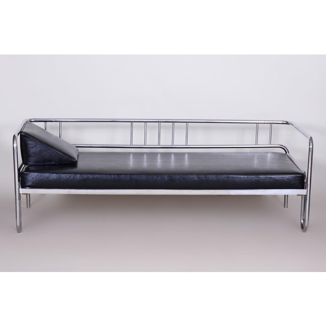 Bauhaus Sofa in Chrome, Steel and Leather, Czech, 1930s, in Restored conditions. Designed 1920 to 1949