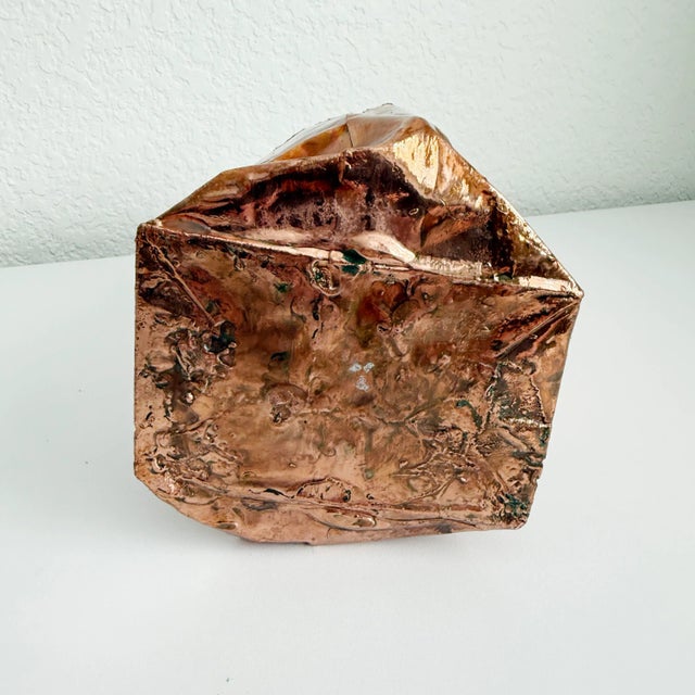 1980s Postmodern Copper Metal Paper Bag Vase For Sale - Image 10 of 11