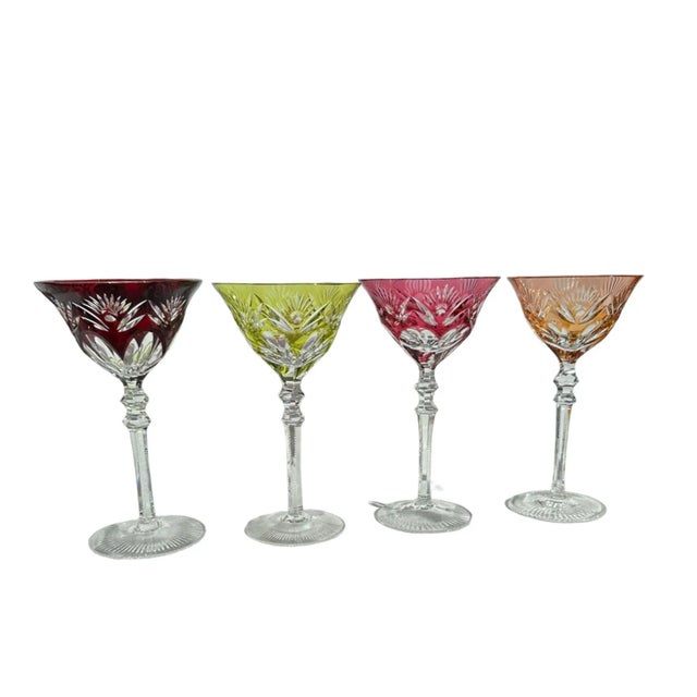 Vintage Cut to Clear Colored Crystal Wine Stemware- Set of 3 For Sale - Image 11 of 12