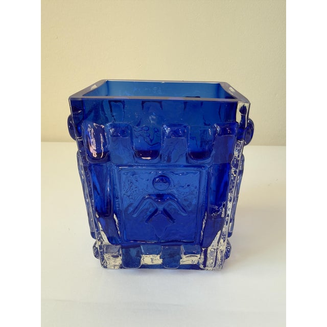 Mid-Century Modern Cobalt Blue Pressed Glass Vase by Josef Schott for Smålandshyttan, Sweden, 1960s For Sale - Image 3 of 18