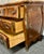 Solid knotty pine three drawer French Bombay style chest by Pulaski Furniture. Beautiful wood grain, hand painted side...
