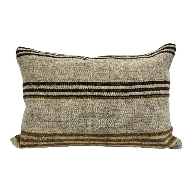 Turkish Hemp Pillow Cushion Natural Beige Brown Black Pillow Cushion Cover 16" x 24" For Sale