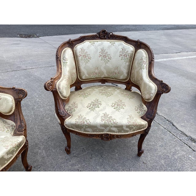 Elegant French Settee W/ Silk Brocade For Sale - Image 9 of 10