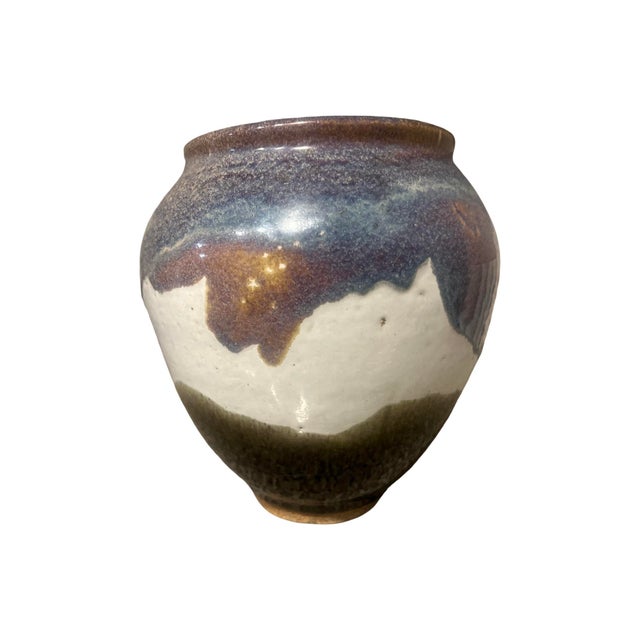 Purple Mid Century Modern Vintage Ceramic Large Studio Pottery Drip Glaze Stoneware Vase For Sale - Image 8 of 8