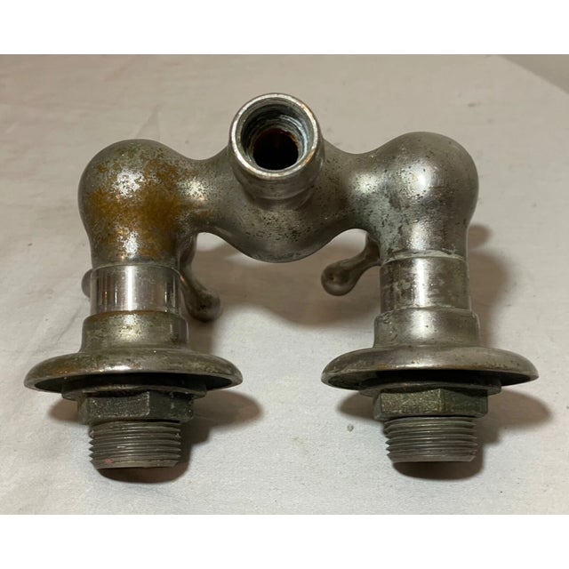 Antique Nickel Plated Brass Mueller Porcelain Industrial Wall Faucet Fixture For Sale - Image 9 of 12