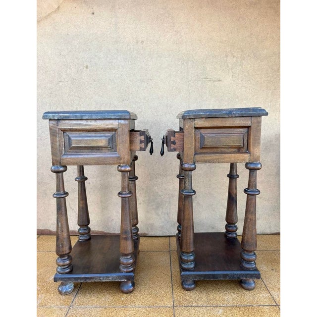 Baroque Spanish Oak Nightstands with Drawers, 1920, Set of 2 For Sale - Image 3 of 10