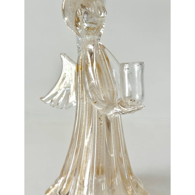 Single Murano Glass Clear and Gold Infused Angel Candle Holder For Sale - Image 10 of 14