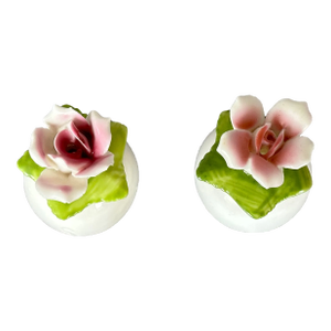 Vintage Porcelain Flower Salt and Pepper Shakers, a Pair