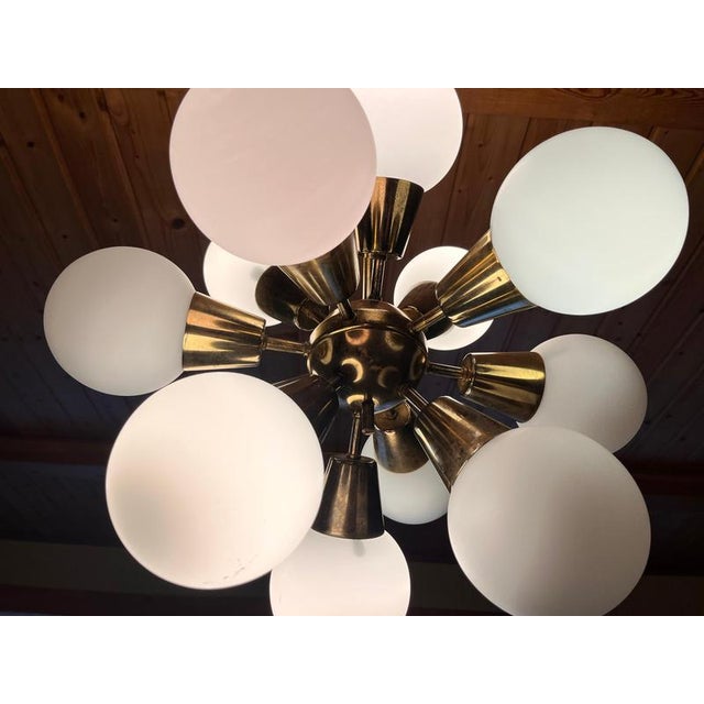 Metal Space Age Brass Sputnik Chandelier attributed to Kamenicky Senov, 1970s For Sale - Image 7 of 9