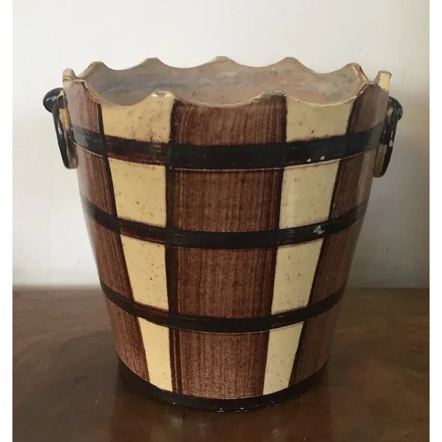 Antique 19th Century French Faux Bois Barrel Form Jardiniere with Ring Handles For Sale - Image 11 of 13