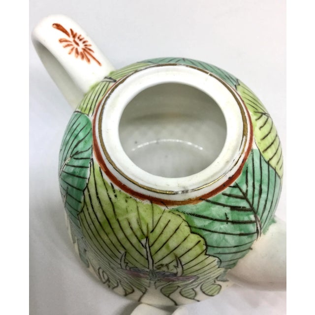 Green Chinese Porcelain Hand Painted Tobacco Leaf Teapot For Sale - Image 8 of 13