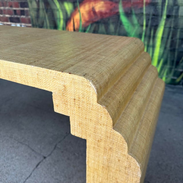 Textile Post Modern Grass Cloth Sofa Console Table For Sale - Image 7 of 12