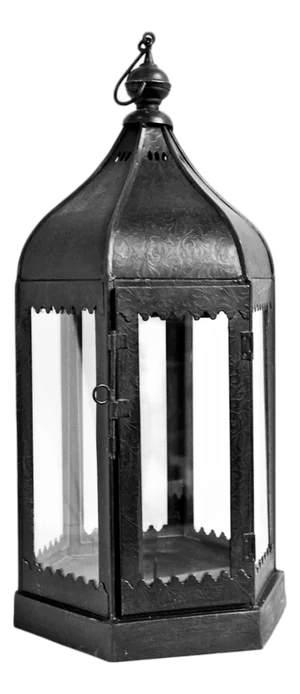 Vintage Moorish Black Iron Lantern / Candleholder Small