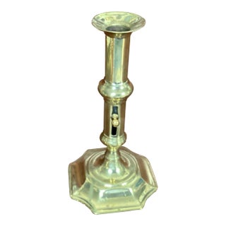 Mid 18th Century Antique Queen Anne Brass Candlestick With Side Ejector For Sale