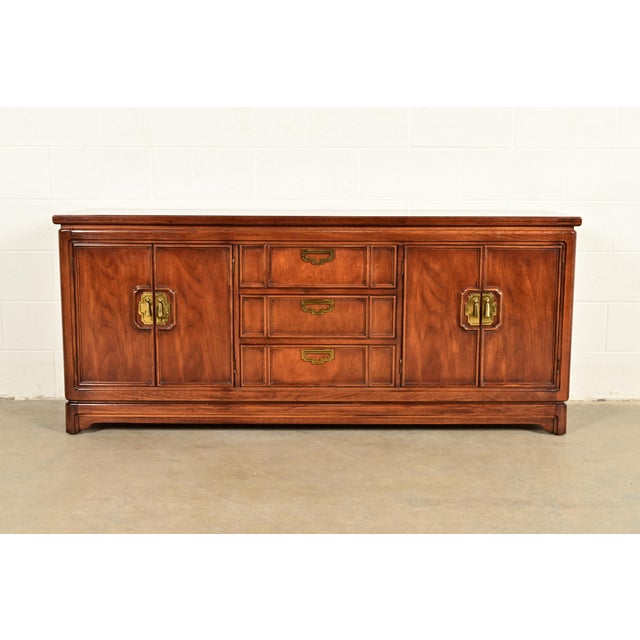 Thomasville Mid-Century Hollywood Regency Chinoiserie Walnut Long Dresser or Credenza, Circa 1970s For Sale - Image 15 of 15
