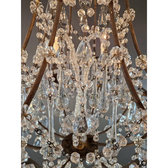 Antique Louis XV Revival Tradition Crystal Chandelier Brass and Metal 8 Lights For Sale - Image 11 of 16
