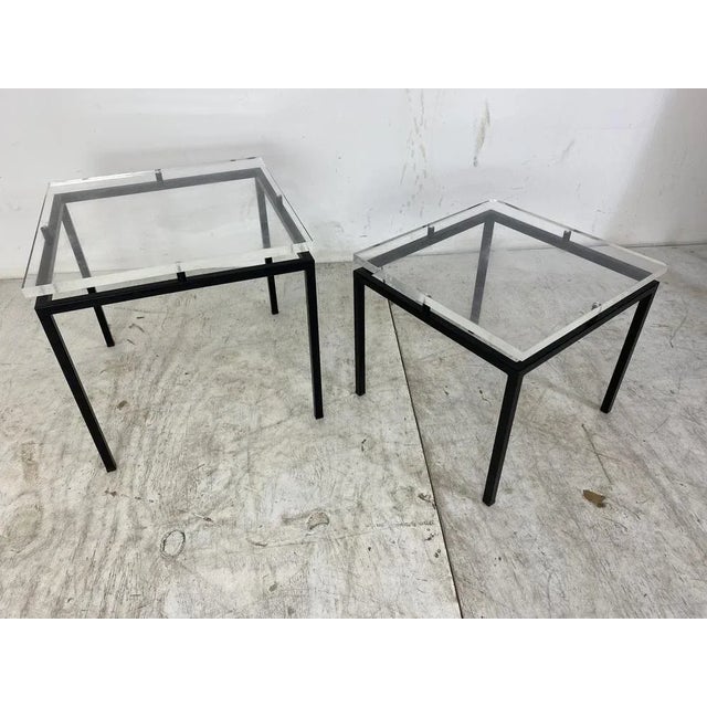 Vintage Modernist Acrylic Glass and Steel Side Tables, 1980s, Set of 2 For Sale - Image 6 of 11