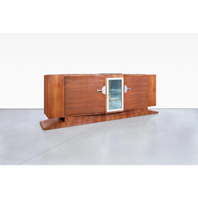 French Art Deco Walnut and Portoro Marble Credenza by Maurice Rinck, 1940s For Sale In Los Angeles - Image 6 of 12