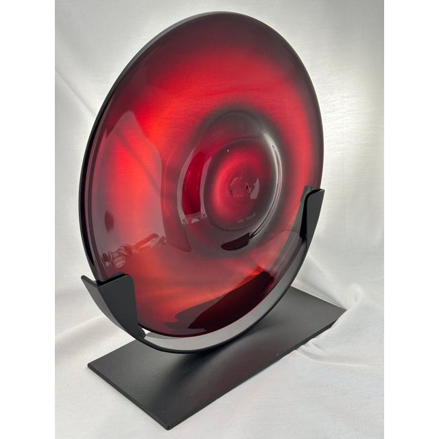 Garnet Art Glass Sculpture on Black Metal Stand, Hand-Blown by Rick & Janet Nicholson, Signed & Dated 2013 For Sale In Boston - Image 6 of 9