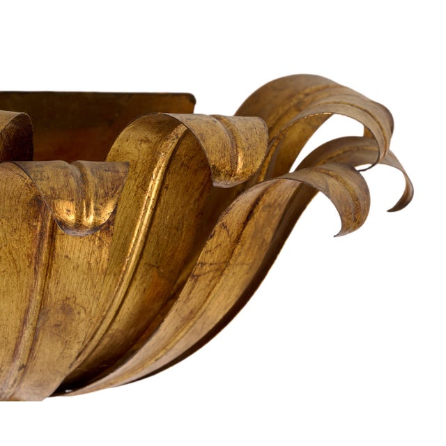 Art Deco Italian Mid-Century Gilt Metal Floral Wall Sconce For Sale - Image 3 of 9