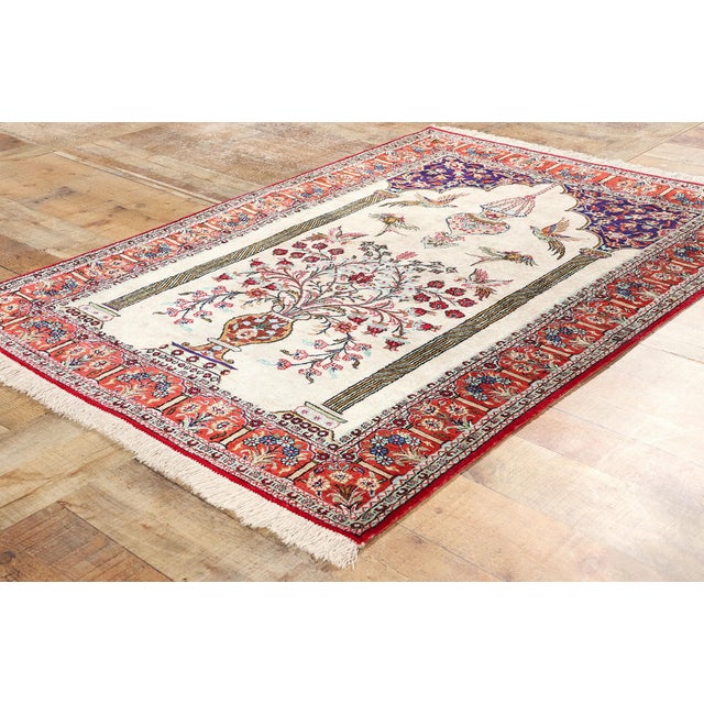 Textile Vintage Persian Silk Qum Prayer Rug - 03'06 X 05'00 For Sale - Image 7 of 9