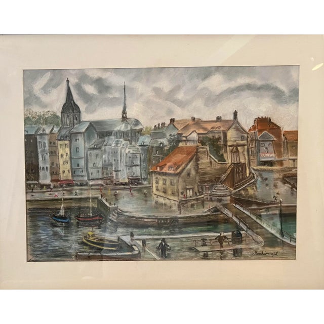 1970s Joel Naudin, Port of Honfleur, 1970s, Pastel Drawing, Framed For Sale - Image 5 of 5