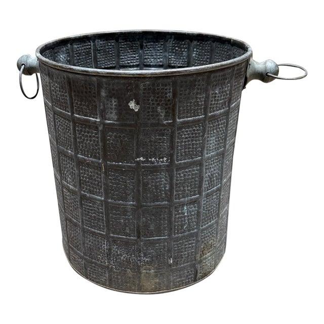Unique Vintage Planter Brass Bucket Hand Hammered Handles Verdigris For Sale