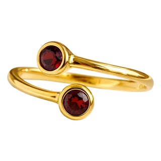 Natural Garnet Bypass Ring • Two Stone Red Gemstone Ring • Adjustable Wrap Ring Us 7 For Sale