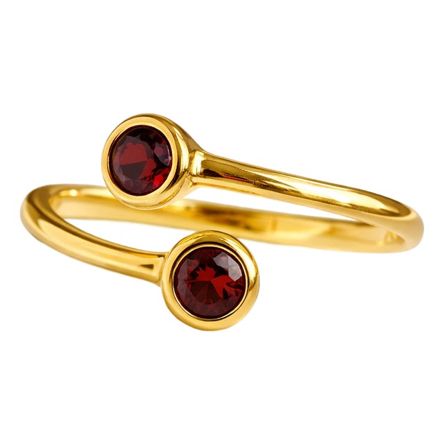 Natural Garnet Bypass Ring • Two Stone Red Gemstone Ring • Adjustable Wrap Ring Us 7 For Sale