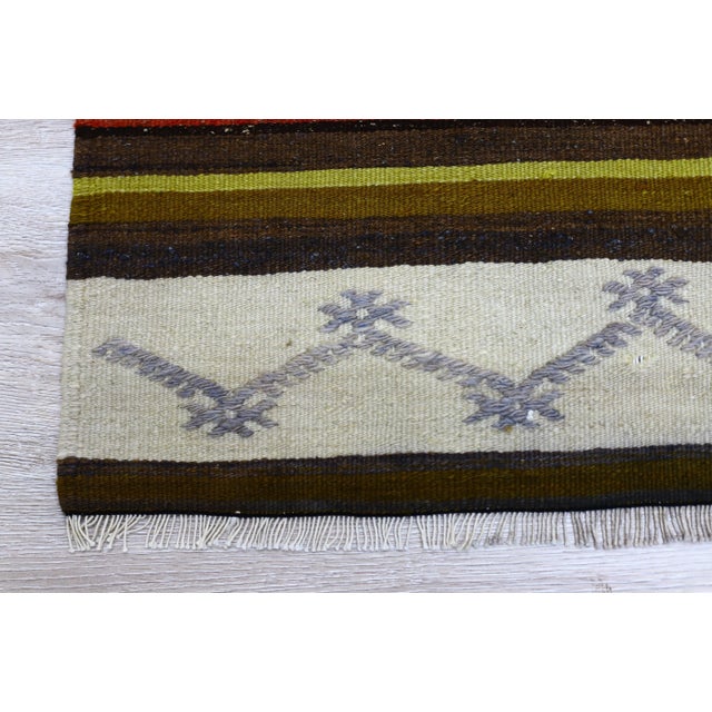 1960s Cabin Style Small Turkish Hand Knotted Striped Kilim Rug For Sale In Sacramento - Image 6 of 11