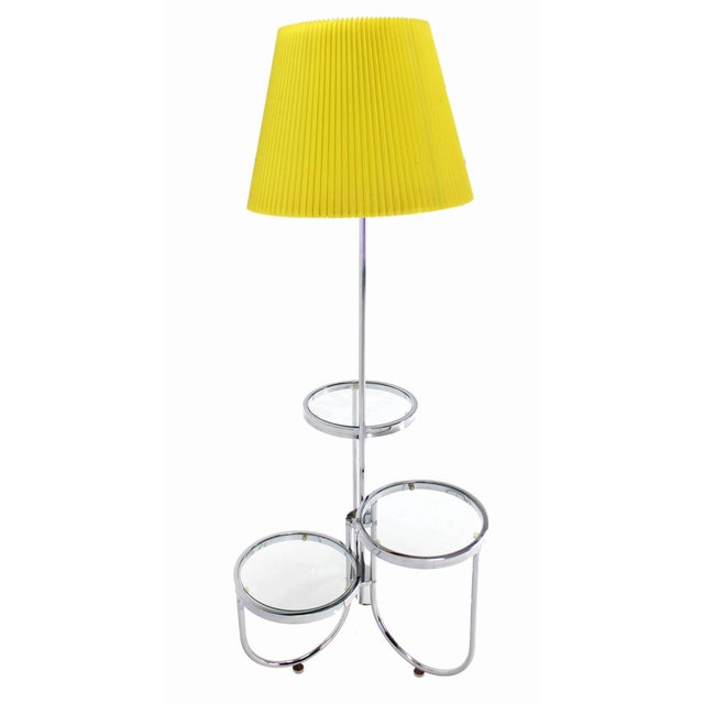 Yellow Mid Century Modern Chrome Base Floor Lamp w/ Three Circular Built Stand Tables For Sale - Image 8 of 9