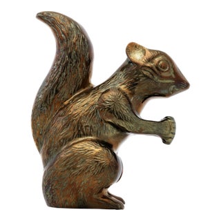 Vintage Large Brass Squirrel Figurine, Autumn Woodland Animal Decor For Sale