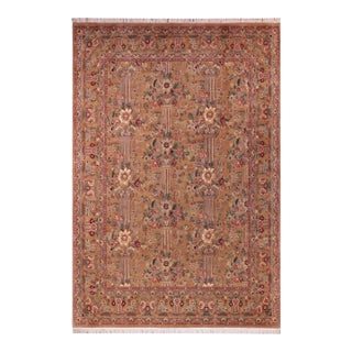Shabby Chic Floral 1990's Pak-Persian Tan/Tan Wool Rug - 9'1'' X 11'11'' For Sale