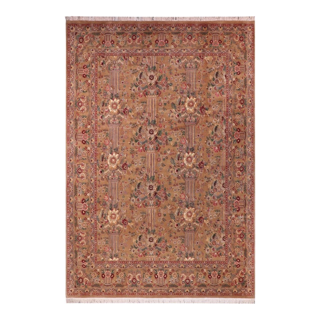 Shabby Chic Floral 1990's Pak-Persian Tan/Tan Wool Rug - 9'1'' X 11'11'' For Sale