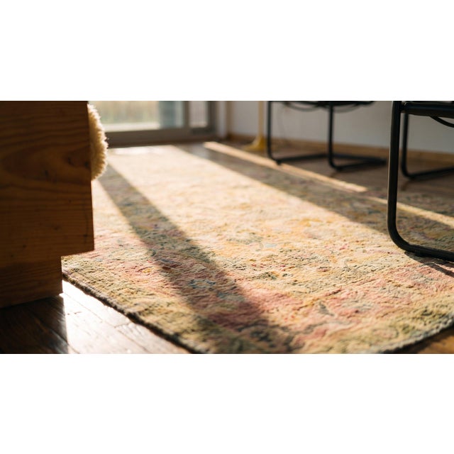 Textile 1920s Salmon Geometric Antique Indian Agra Cotton Rug 3' X 6' Handknotted Wool Carpet For Sale - Image 7 of 9