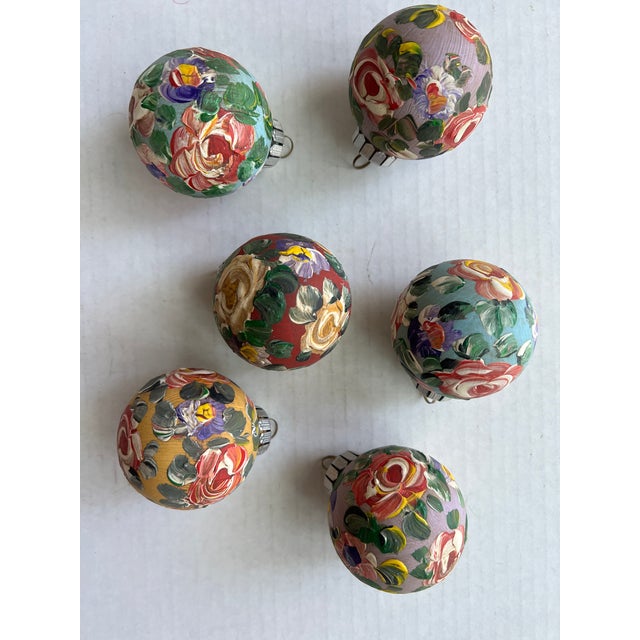 Hand Painted Flower Christmas Ornaments-6 For Sale In Raleigh - Image 6 of 11