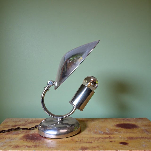 Bauhaus Silver Cromed Metal Table Lamp with Adjustable Shade by Josef Hurka for Napako, 1940s For Sale - Image 12 of 12